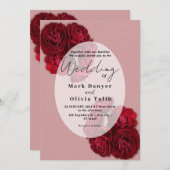 Élégant Faire-part de mariage Rose Rouge - Romanti (Devant / Derrière)