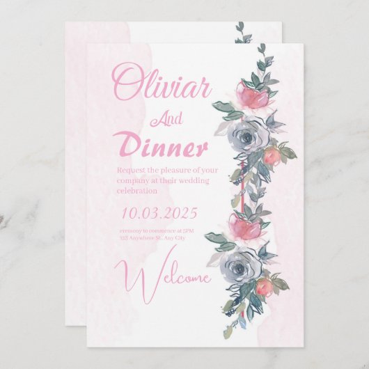 "Elégant Faire-part de mariage Rose : Un Mélange P (Devant / Derrière)