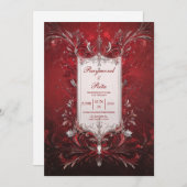 Élégant Faire-part de mariage rouge baroque (Devant / Derrière)