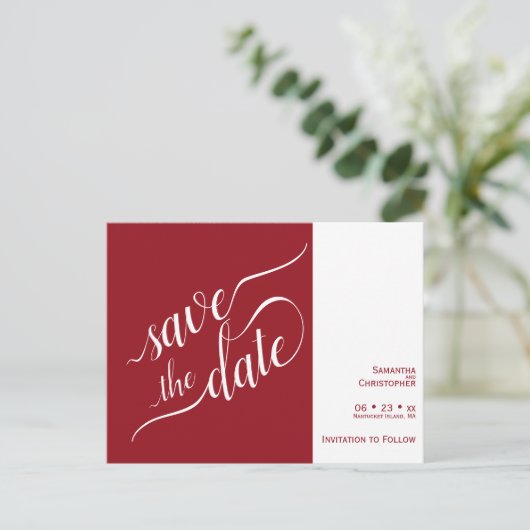 Élégant faire-part de mariage rouge en calligraphi (Debout devant)