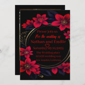 Élégant faire-part de mariage rouge et noir (Devant / Derrière)