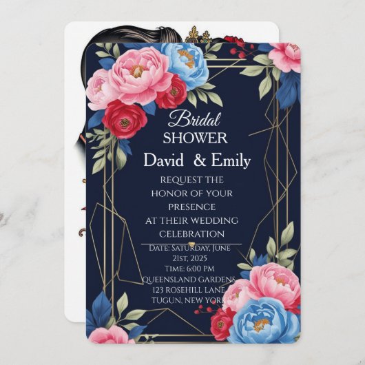 Élégant Faire-part de mariage Royal Floral (Devant / Derrière)