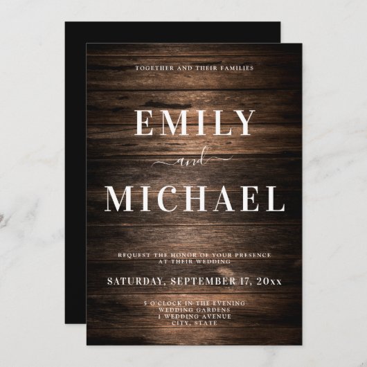 Élégant Faire-part de mariage rustique chic (Devant / Derrière)