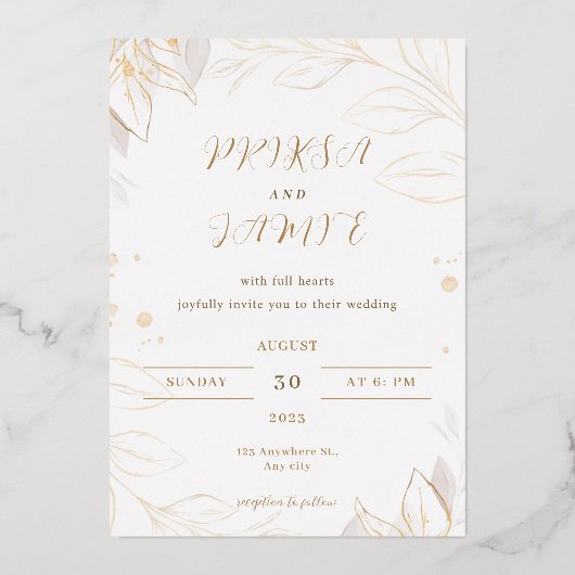 Élégant faire-part de mariage rustique or (Recto)