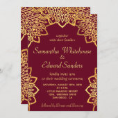 Élégant Faire-part de mariage rustique or bordeaux (Devant / Derrière)