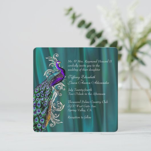 Élégant Faire-part de mariage Satin Turquoise et P (Debout devant)