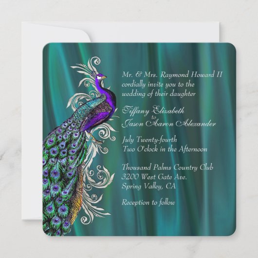 Élégant Faire-part de mariage Satin Turquoise et P (Devant)