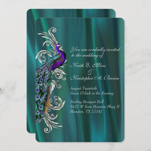 Élégant Faire-part de mariage Satin Turquoise et P (Devant / Derrière)