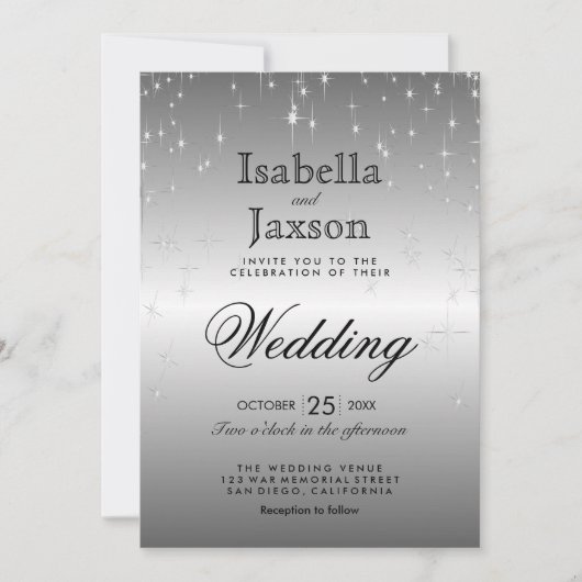 Élégant Faire-part de mariage Silver Star (Devant)