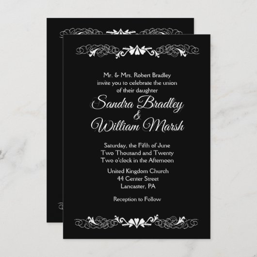 Élégant Faire-part de mariage simple noir et blanc (Devant / Derrière)