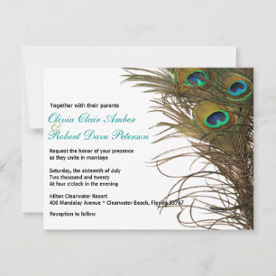Élégant Faire-part de mariage simple Peacock Feath