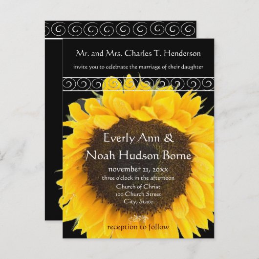 Élégant Faire-part de mariage SunFlower (Devant / Derrière)