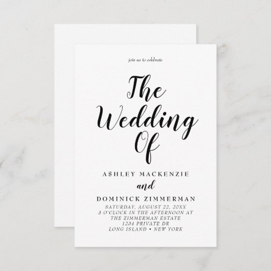 Élégant Faire-Part de Mariage Tout-en-un Noir Scri (Devant / Derrière)