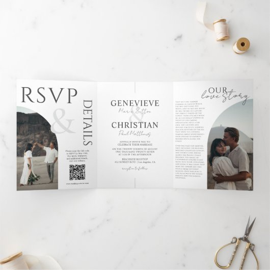 Élégant Faire-part de mariage Tri-Fold avec photos (Intérieur)