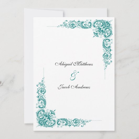 Élégant Faire-part de mariage Turquoise Noir Et Bl (Dos)