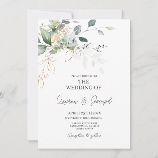 Elégant Faire-part de mariage verdoyant (Devant)