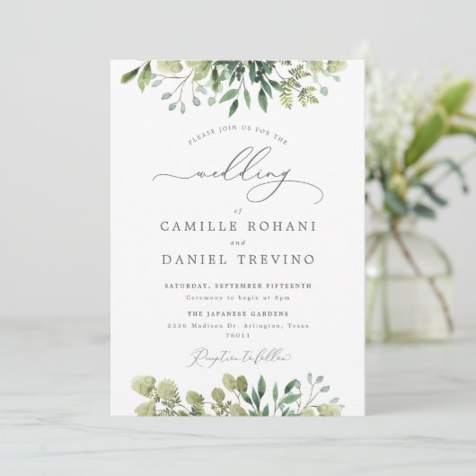 Elégant Faire-part de mariage verdoyant avec botan (Debout devant)