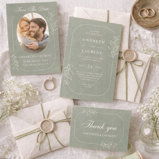 Élégant Faire-Part de Mariage Vert