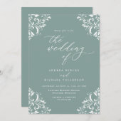 Elégant Faire-part de mariage vert de la mer Vinta (Devant / Derrière)
