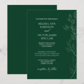 Élégant Faire-part de mariage vert émeraude feuill (Devant / Derrière)