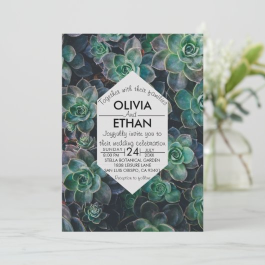 Elégant Faire-part de mariage vert émeraude rustiq (Debout devant)