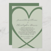 Élégant Faire-part de mariage vert Heart Sage (Devant / Derrière)