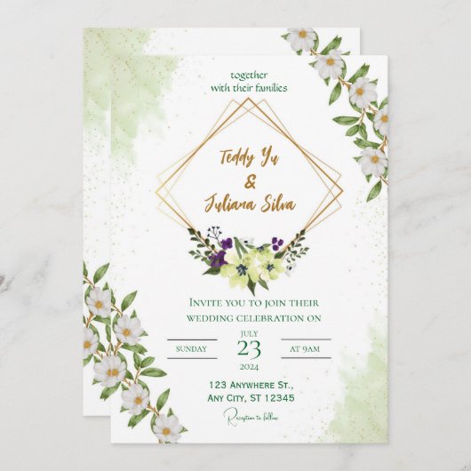 "Elégant Faire-part de mariage Vert : Inspiré par  (Devant / Derrière)