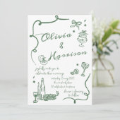 Elégant Faire-part de mariage vert rétro dessiné à (Debout devant)