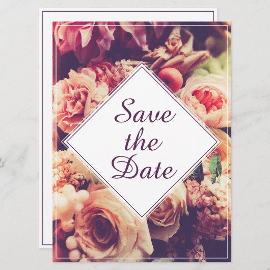 Elégant Faire-part de mariage Vintage, Motif Fleur (Devant / Derrière)