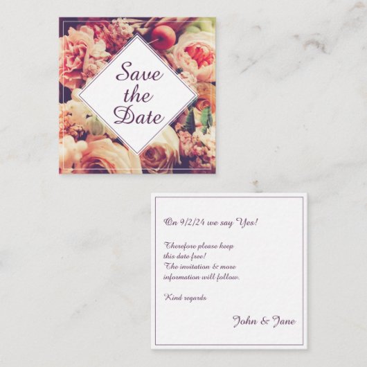 Elégant Faire-part de mariage Vintage, Motif Fleur (Devant / Derrière)