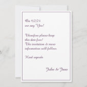 Elégant Faire-part de mariage Vintage, Motif Fleur (Dos)