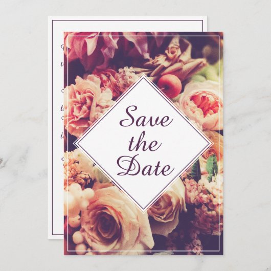 Elégant Faire-part de mariage Vintage, Motif Fleur (Devant / Derrière)