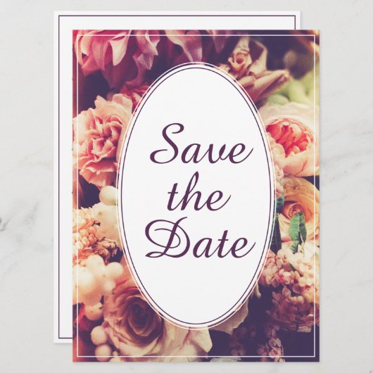 Elégant Faire-part de mariage Vintage, Motif Fleur (Devant / Derrière)