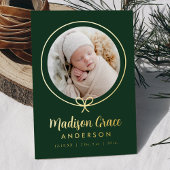 Élégant Faire-part de naissance à fond vert et or
