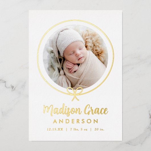 Élégant Faire-part de naissance à huile or Bow (Recto)