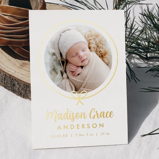 Élégant Faire-part de naissance à huile or Bow