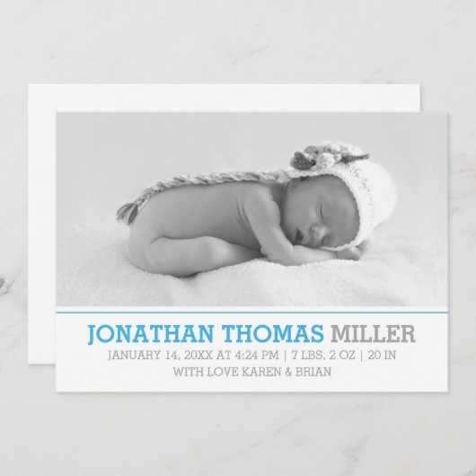 Élégant Faire-part de naissance bébé (Devant / Derrière)
