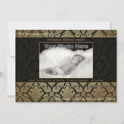 Élégant faire-part de naissance bébé (Devant)