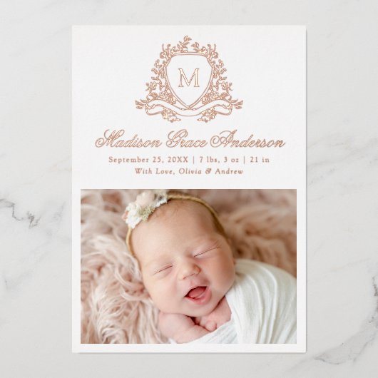 Élégant Faire-part de naissance de monogramme de c (Recto)