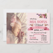 Élégant Faire-part de naissance Floral Rose (Devant)