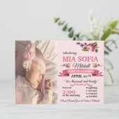 Élégant Faire-part de naissance Floral Rose (Debout devant)