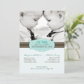 Elégant Faire-part de naissance jumeaux : Aqua Blu (Debout devant)