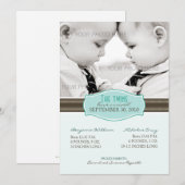 Elégant Faire-part de naissance jumeaux : Aqua Blu (Devant / Derrière)