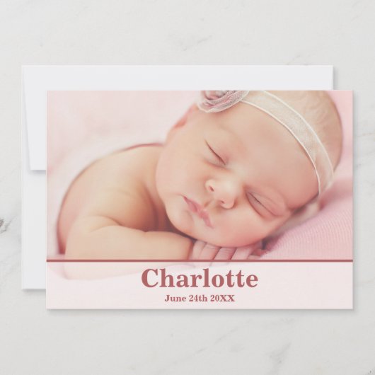 Elégant Faire-part de naissance moderne - Bébé ros (Devant)