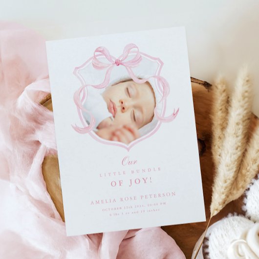 Élégant Faire-part de naissance photo de fille de