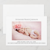 Élégant Faire-part de naissance photo de fille ou  (Devant / Derrière)