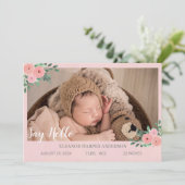 Élégant Faire-part de naissance photo de fleurs ro (Debout devant)