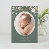 Élégant Faire-part de naissance photo ovale Fleur (Debout devant)