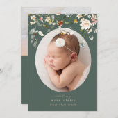 Élégant Faire-part de naissance photo ovale Fleur (Devant / Derrière)