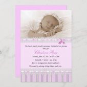 Élégant Faire-part de naissance photo - rose (Devant / Derrière)